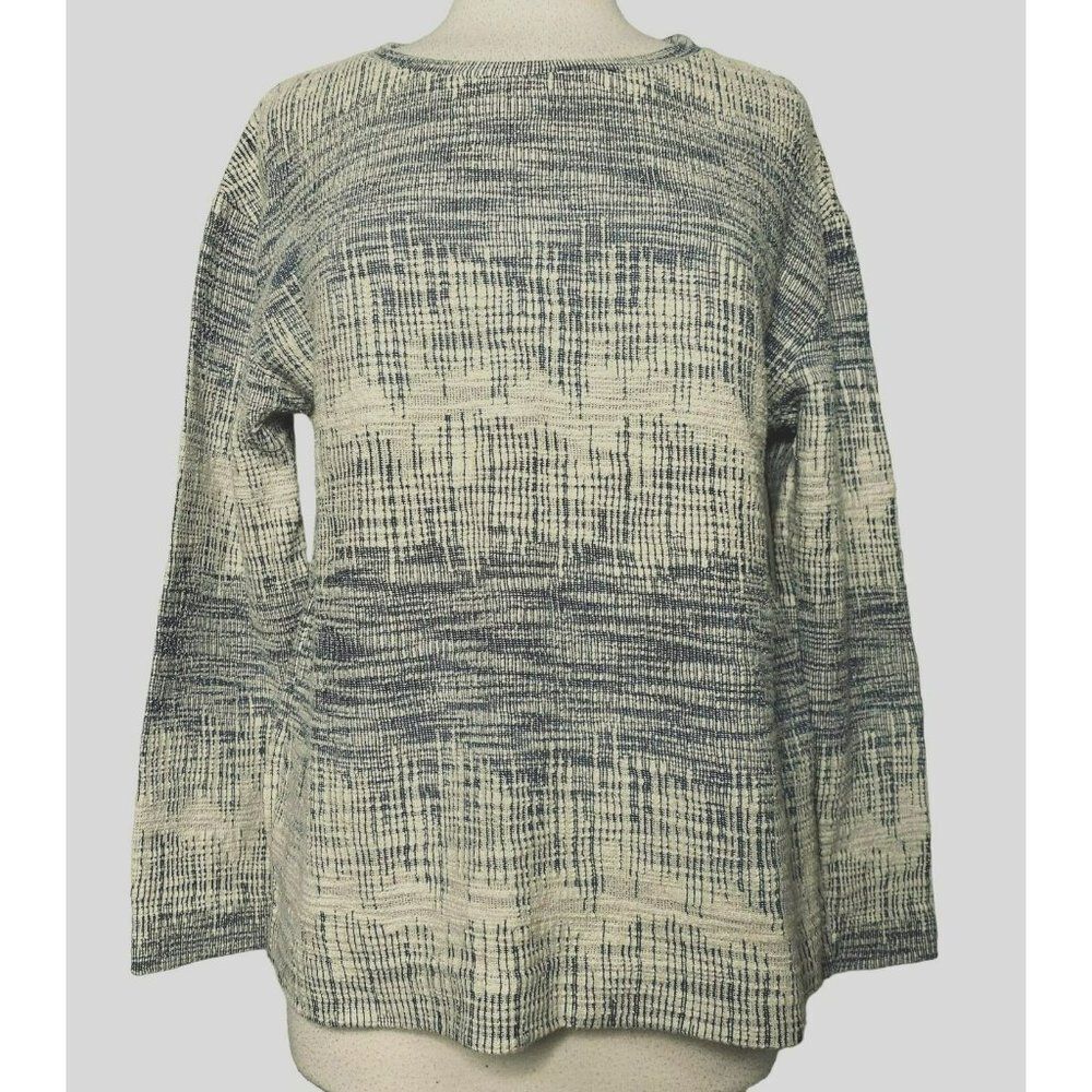 Jane & Delancey Textured Pullover Long Sleeve Top Sz Lg Navy Cream Cute Casual